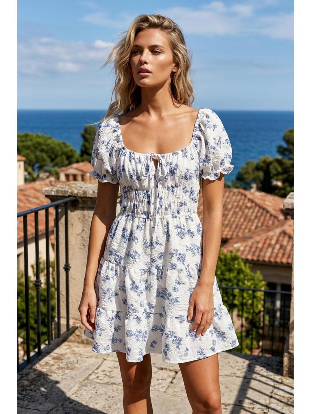 Mary & Mo Blue Floral Smocked Dress